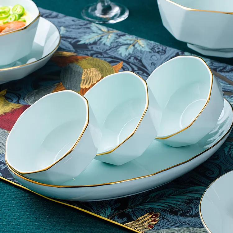 影青钻石4.5英寸饭碗10个装景德镇家用陶瓷碗盘餐具欧式防烫吃饭