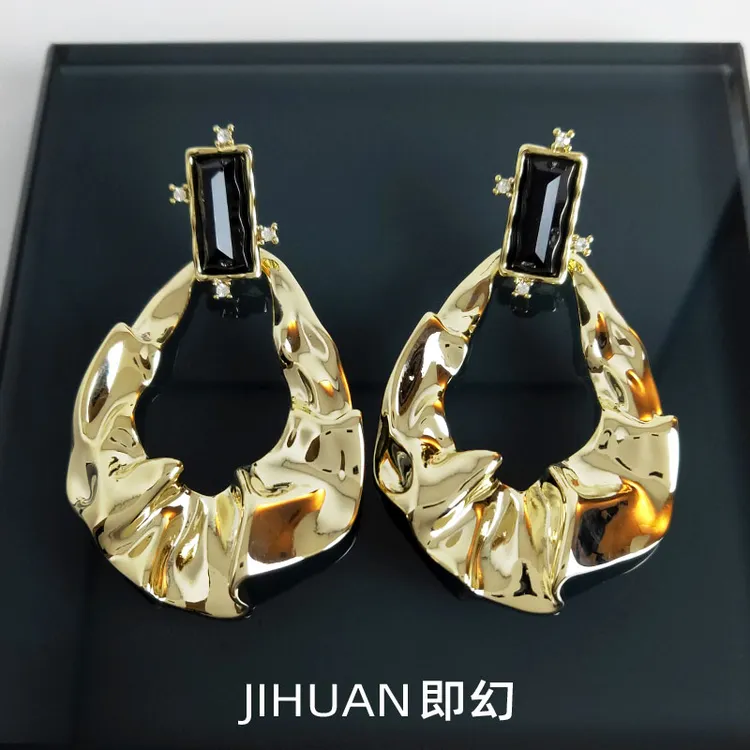 铜合金耳饰 流淌的时间 欧美设计师款百搭简约大气耳环 4459