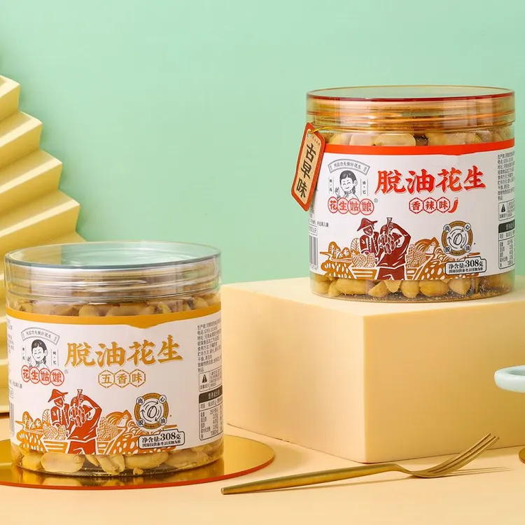 花生姑娘脱油花生五香味香辣味去壳花生米下酒小菜零食罐装308g