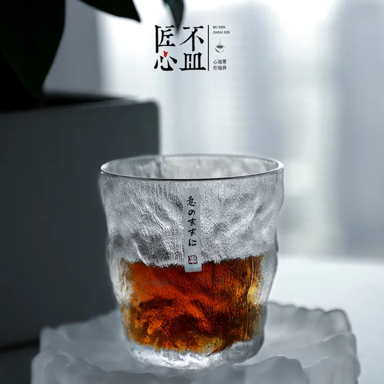 【不皿匠心】冰川杯日式锤纹水杯茶杯加厚啤酒杯饮料杯水晶玻璃杯