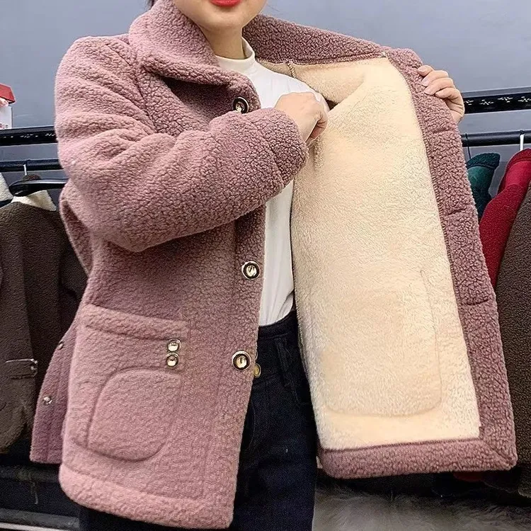 【TX】2025新款加绒加厚妈妈装仿羊羔绒秋冬保暖时尚65衣长外套外套