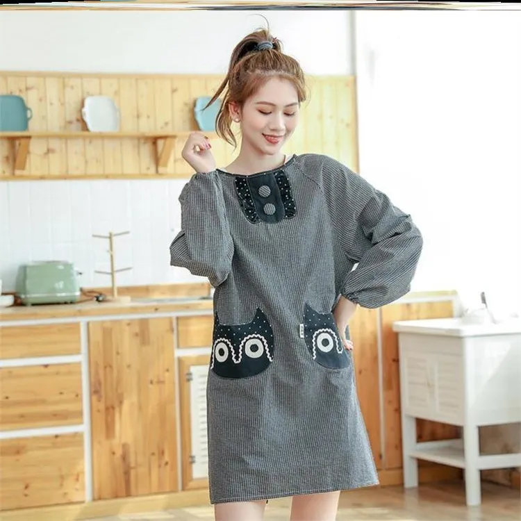 家用厨房长袖罩衣外套女冬防水加厚罩衣围裙工作服 耐脏 年轻人