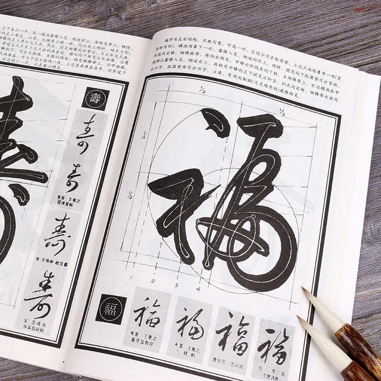 行书单字毛笔书法字帖练习行书福字寿字笔法笔画走势讲解教程笔顺