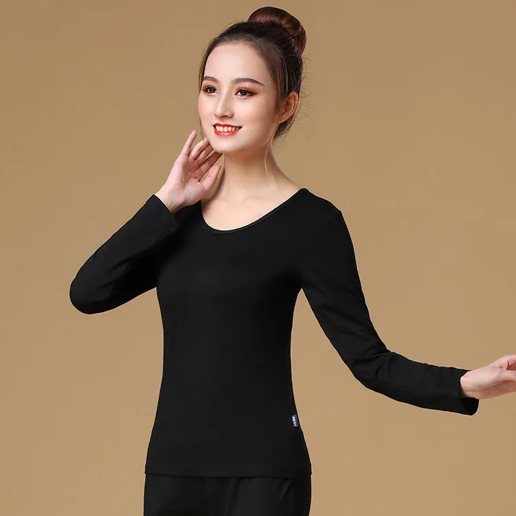现代舞蹈服装练功服长袖上衣黑色形体训练拉丁舞女舞蹈加厚莫代尔