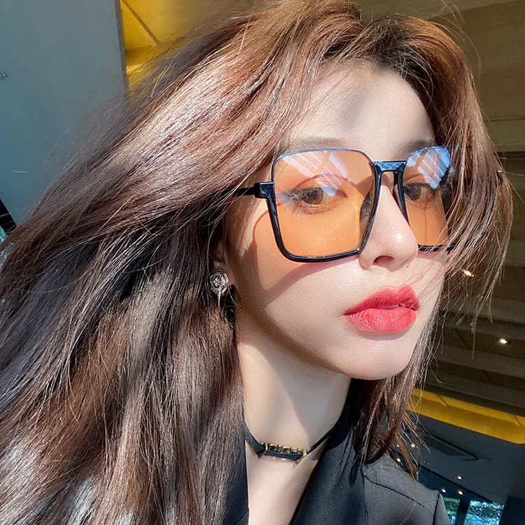 槑槑哒黑框茶色墨镜女下半框眼镜网红街拍大框圆脸显瘦太阳镜潮