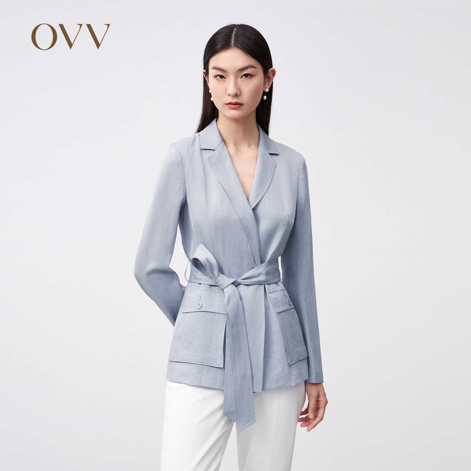 OVV春夏进口三醋酸仿麻休闲气质收腰时尚西服女GWXAJ11006A