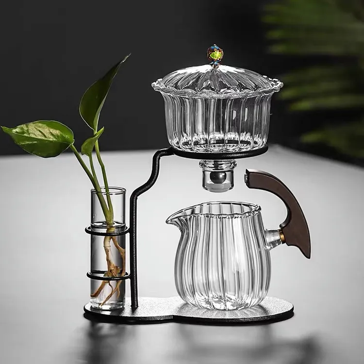 高硼硅加厚玻璃花插茶具耐高温玻璃茶具磁吸自动出茶透明茶溜子