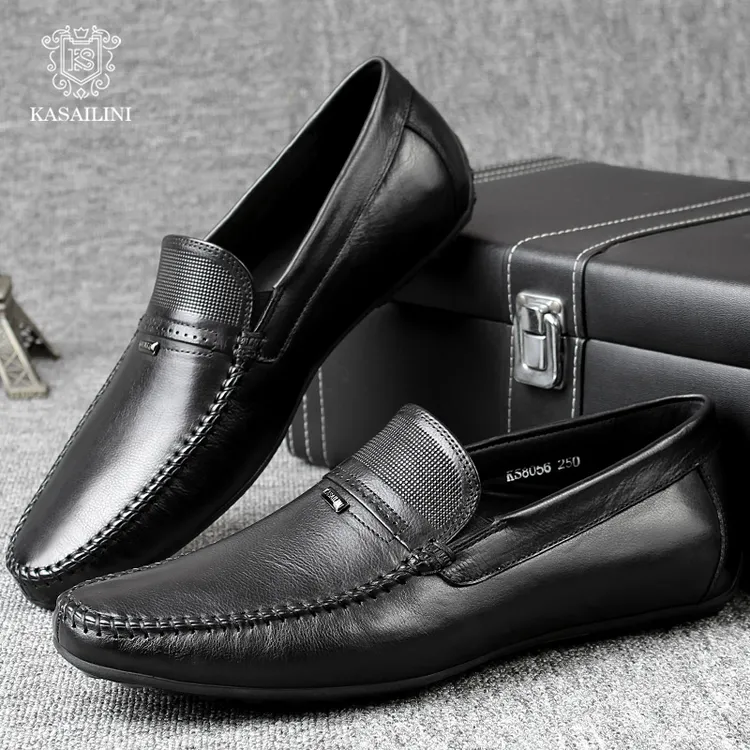 卡塞利尼新款豆豆鞋男真皮透气商务休闲皮鞋男英伦懒人鞋驾车大码
