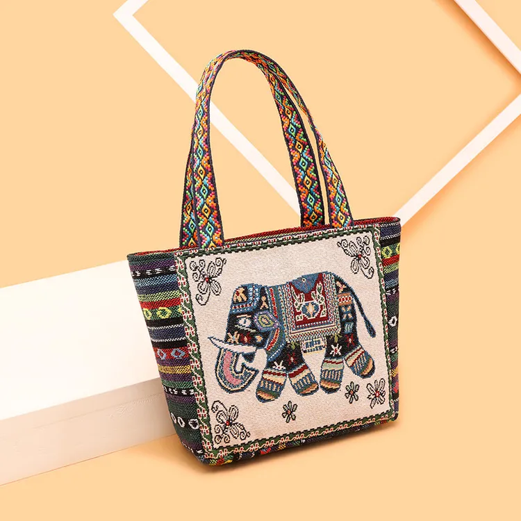 民族帆布包女百搭手提袋子外出双面织布耐用手提包洋气手拎小包