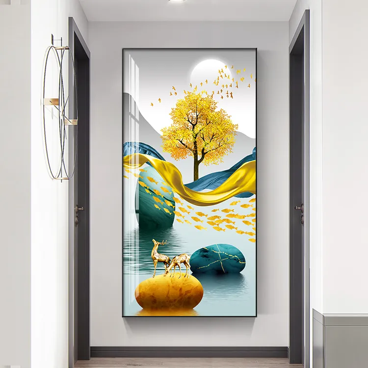 顺丰直发【晶瓷镶钻】走廊尽头挂画轻奢入户玄关装饰竖版过道壁画