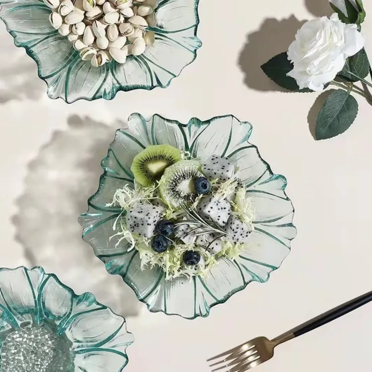 【两只装】莲花欧式创意玻璃沙拉碗家用大容量零食蔬菜沙拉水杯家用