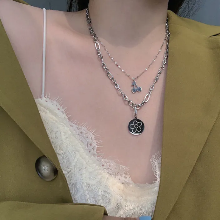 钛钢项链 新款樱花简约少女项链百搭小众叠戴时尚竹子项链设计感