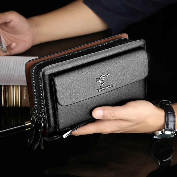 品牌男士手包双拉链多卡位手拿包时尚男式商务休闲大容量手腕包