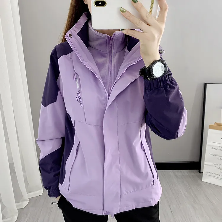 韩版三合一冲锋衣男女两件套大码秋冬季户外徒步可拆卸加绒登山服