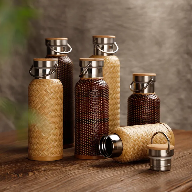 竹编保温杯水杯高档热水瓶开水壶小旅行便携杯子老式复古藤编茶杯