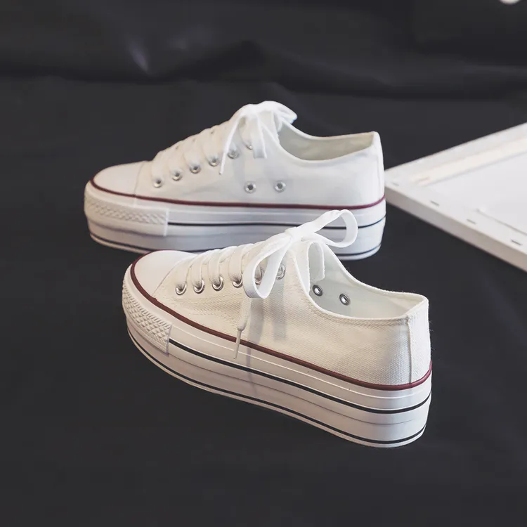 2025春季新款厚底帆布鞋女韩版松糕鞋百搭小白鞋学生鞋小个子女鞋