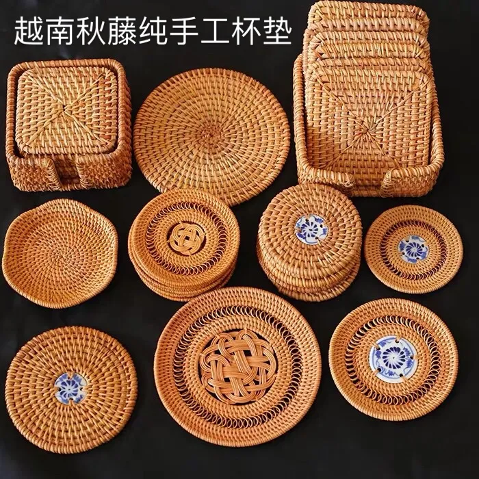 越南秋藤藤编杯垫茶具手工编织隔热垫茶道茶杯茶壶垫子碗垫盘垫