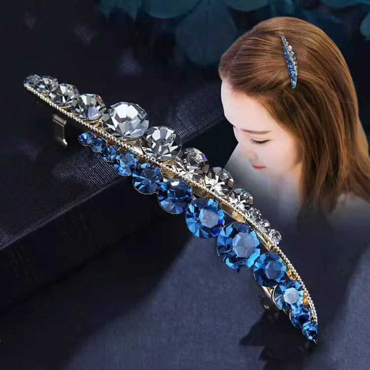 锌合金合成锆石发饰 发马尾顶夹刘海夹百搭一字夹奥钻优雅小顶夹