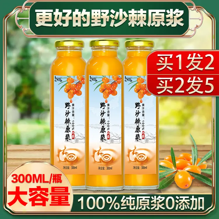 正宗内蒙野沙棘原浆生榨沙棘汁活力维C营养压榨300ML/瓶搭配醇厚