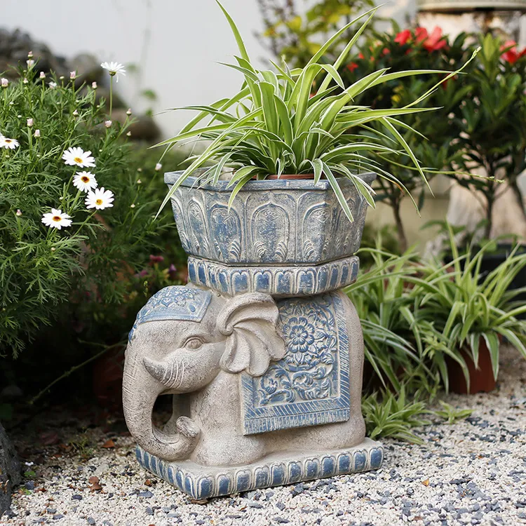 花中园大象石墩花盆底座中式庭院入户门花园仿石阳台布置装饰摆件