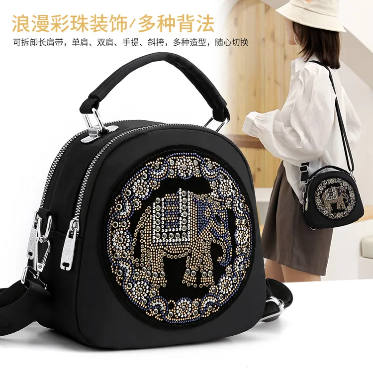 2025新款小圆包包女士时尚单肩女包斜挎包百搭小众手提民族风镶钻