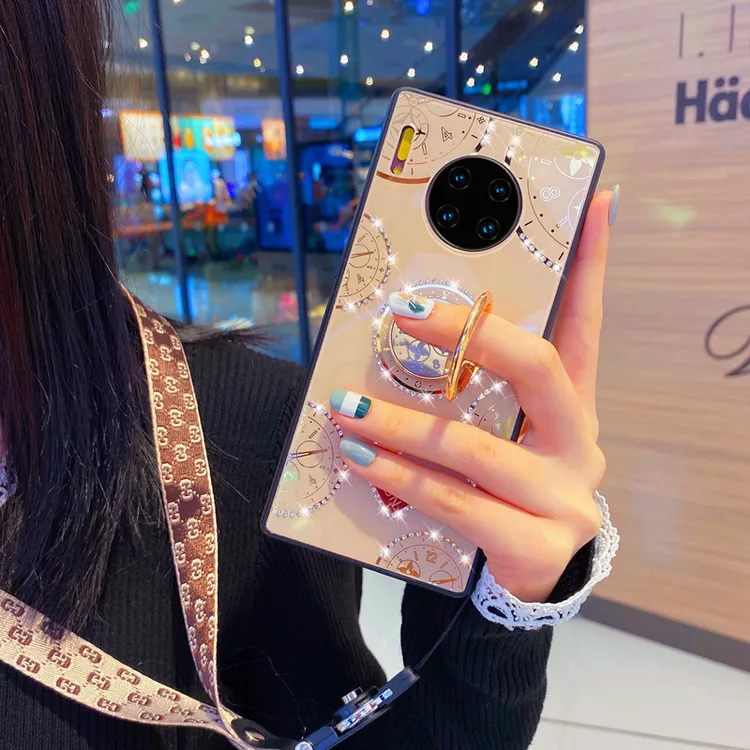 华为mate30pro时尚手机壳创意茶花钟表指环支架挂绳防摔手机壳