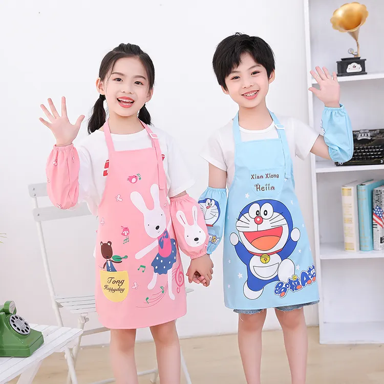 儿童围裙画画防水女孩美术绘画护衣男孩厨房吃饭衣幼儿园宝宝罩衣