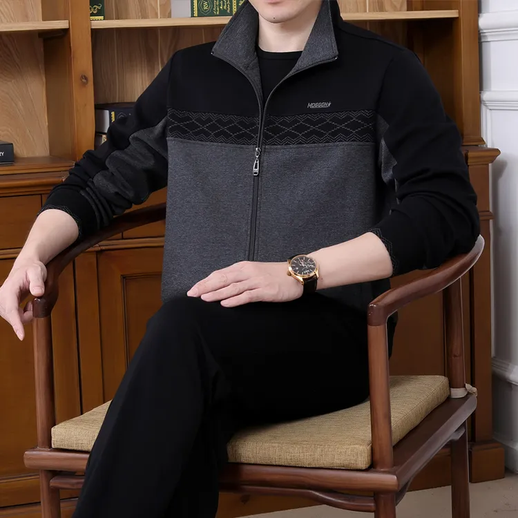 中年爸爸运动套装男士春秋季休闲装新款三件套中老年运动服套装男