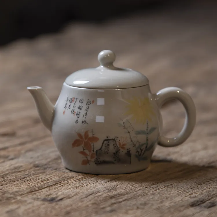 寒舍复古陶瓷茶壶草木灰迷你蜜色2#孟辰壶150ML