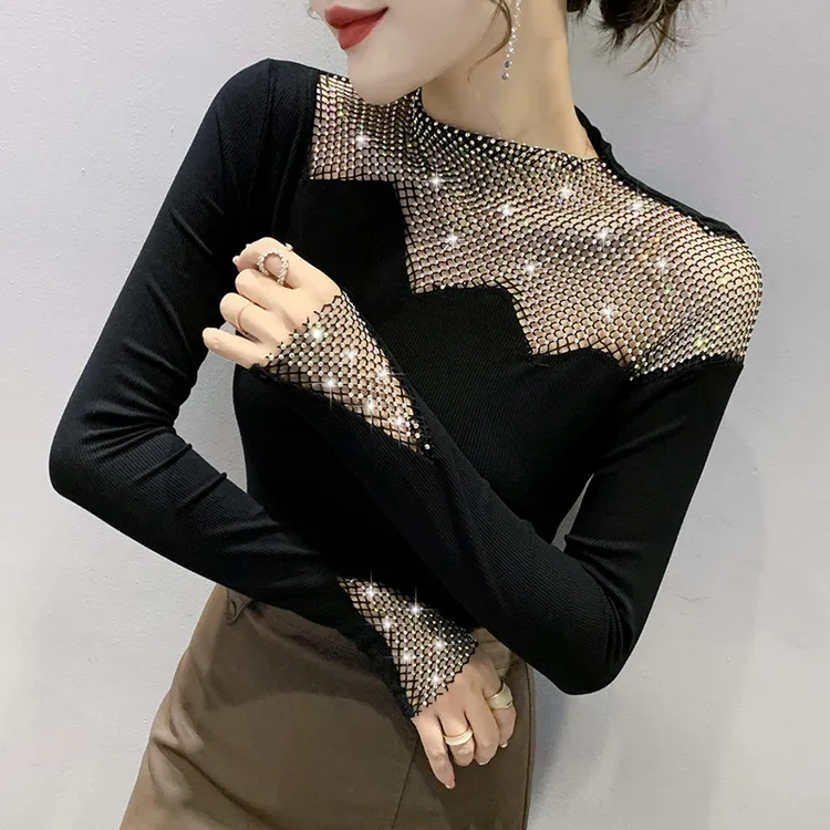 摩登舞上衣女士新款时尚重工烫钻国标拉丁恰恰交谊广场练功舞服