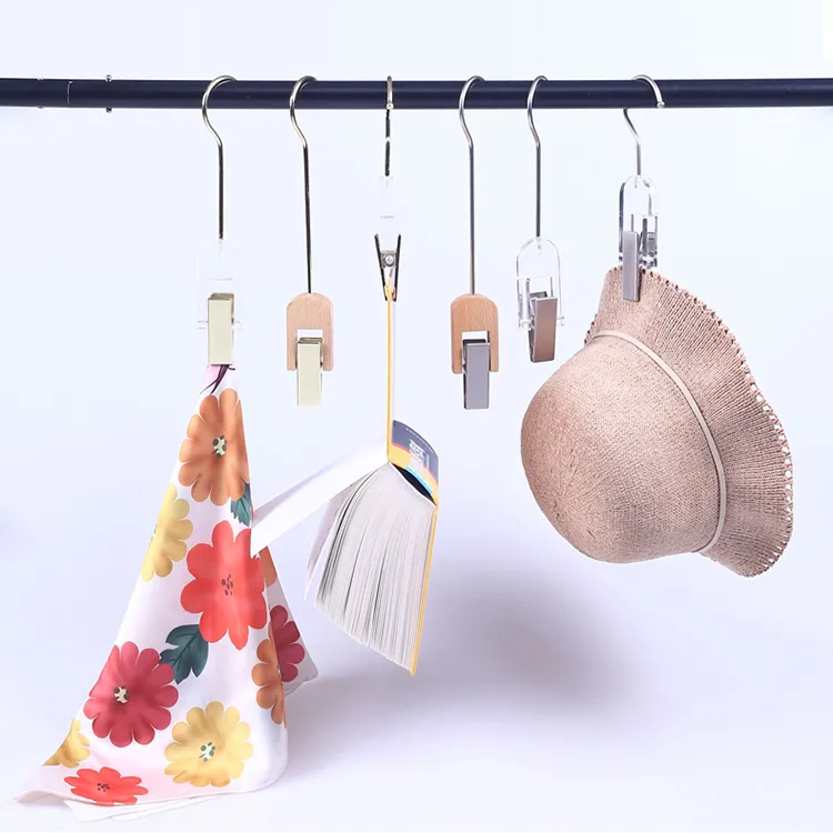 服装店衣帽夹实木挂钩夹子围巾挂勾原木单夹钩子透明装饰围巾S钩