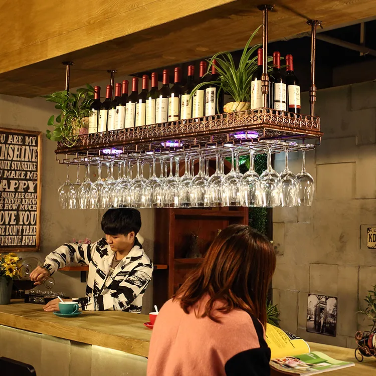 吧台酒杯架悬挂欧式红酒杯架倒挂铁艺红酒架家用置物架杯子挂架