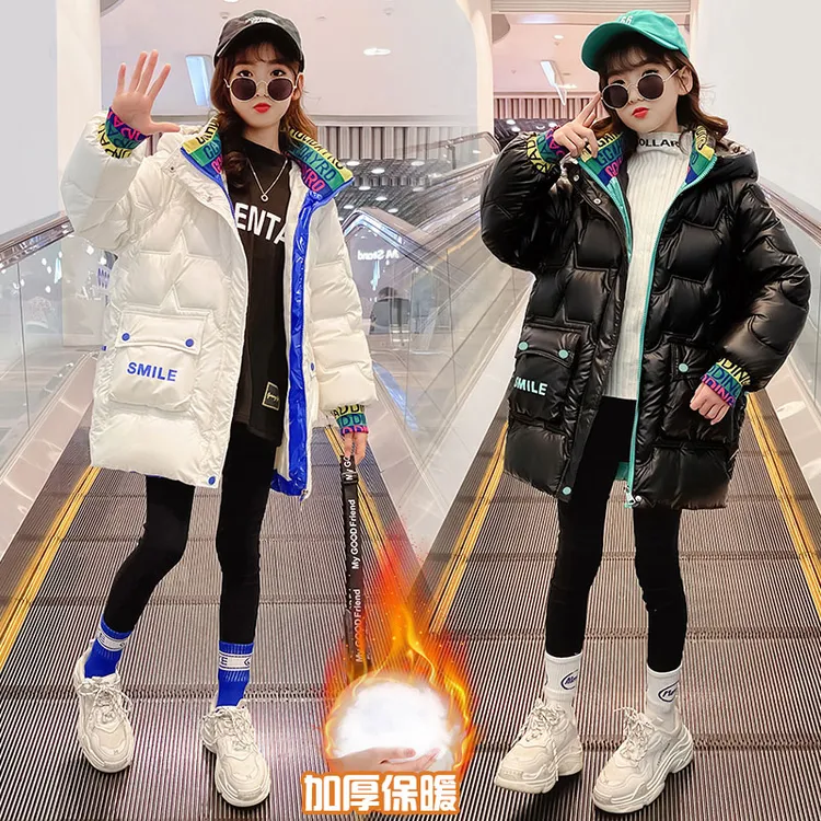 女童秋冬外套棉衣2025新款儿童女冬季中长款加厚亮面免洗棉袄棉服
