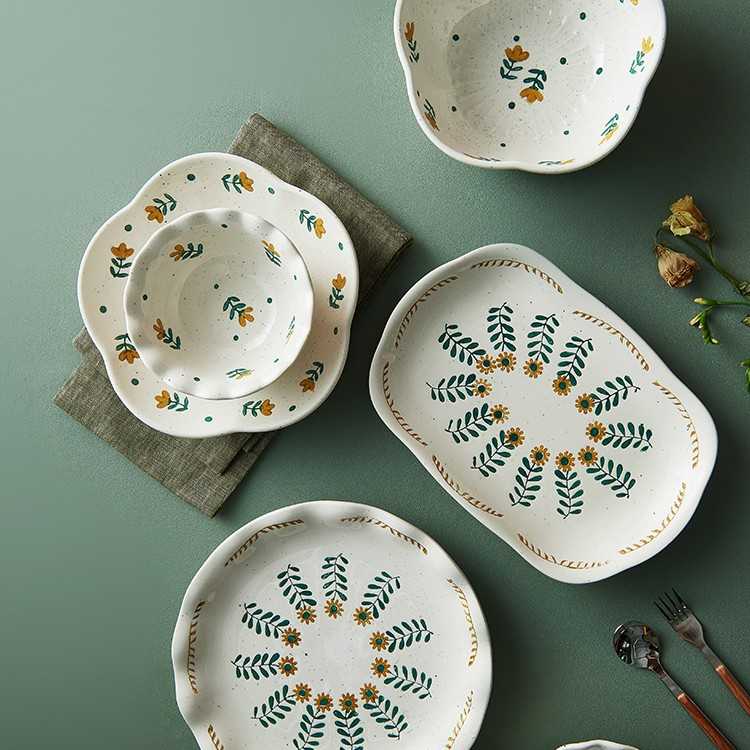 有风的地方同款餐具 田园风复古ins小花装饰 陶瓷餐具盘碗套装