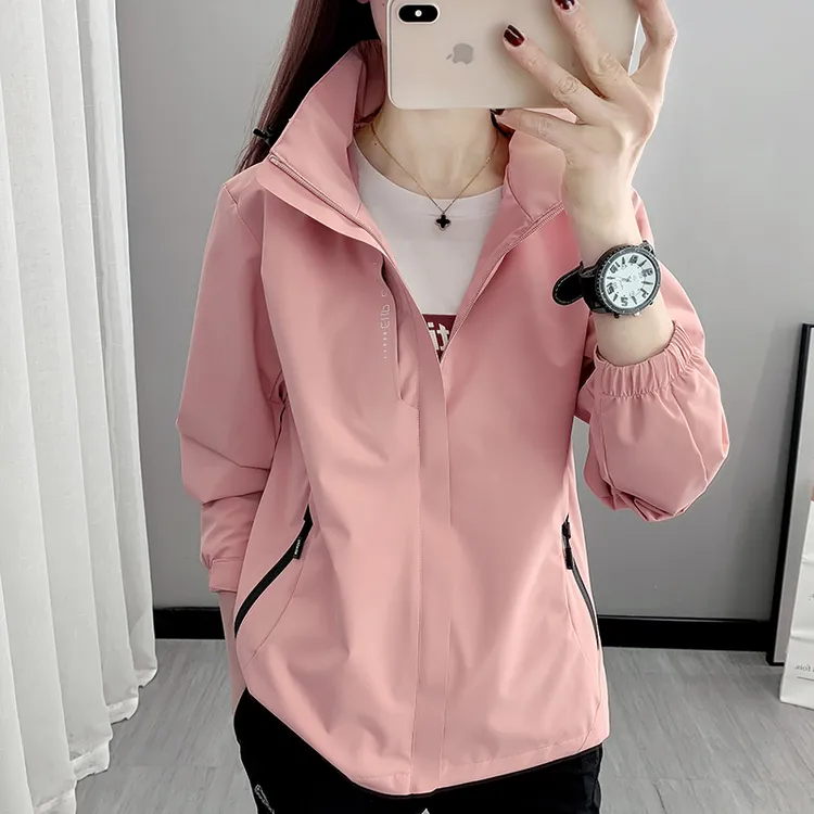 户外春秋速干冲锋衣女薄款登山服网纱内里透气防风衣外套大码6266