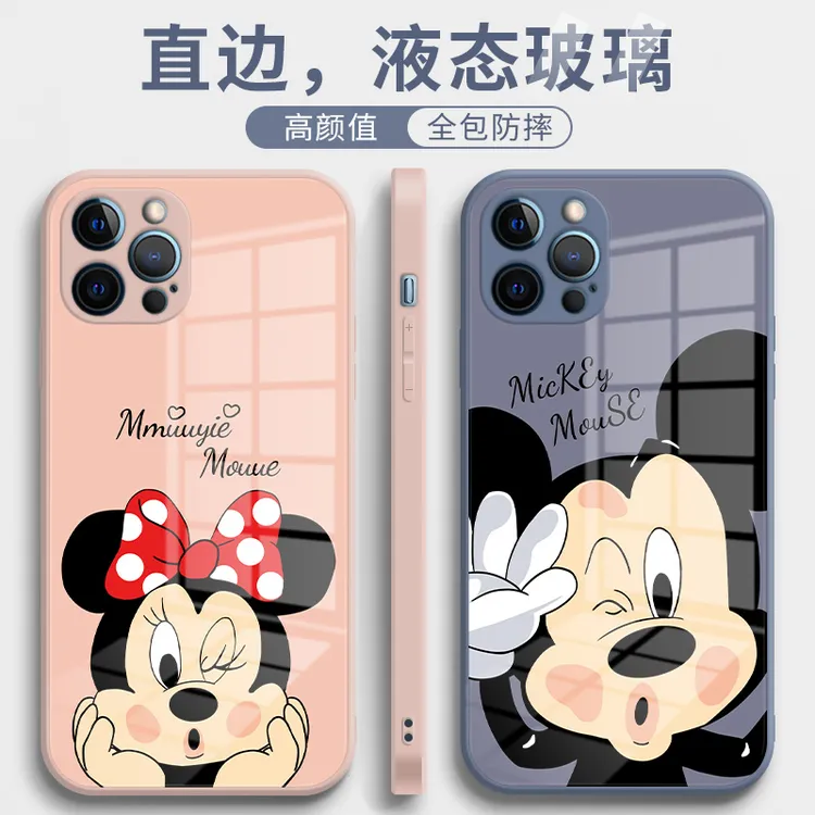 可爱米奇米妮液态玻璃情侣手机壳适用于苹果/华为/小米/oppo/vivo