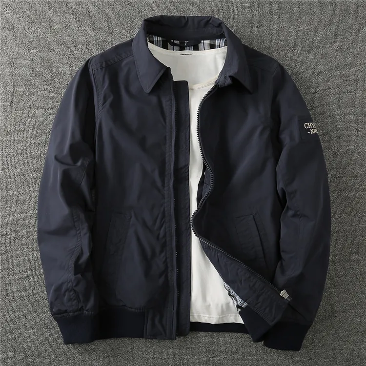 美式经典秋季男款休闲翻领夹克外套 修身短款百搭简约青年运动服