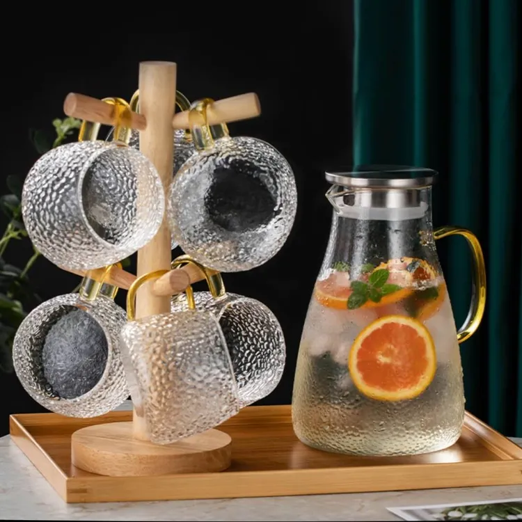壶1800ML 杯子400ML 锤纹壶套装耐高温防爆可明火加热高硼硅玻璃