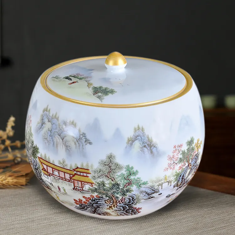 景德镇茶叶罐陶瓷茶罐七饼大号茶缸家用醒茶密封罐储普洱茶存茶罐