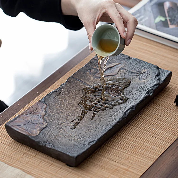茶盘陶瓷储水式家用托盘圆形茶海功夫茶具简约沥水盘干泡茶台中式