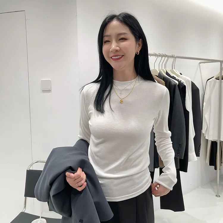 长袖打底衫女内搭春装2025年新款洋气修身小立领百搭纯色上衣