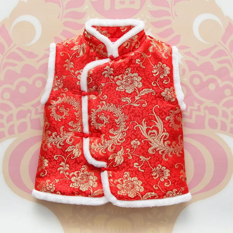 新年装年服女童装加厚中国风儿童过年喜庆马甲唐装婴儿服背心坎男