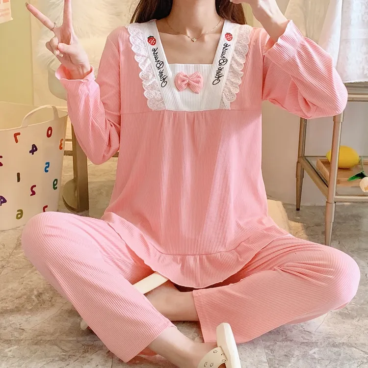 2025年公主风甜美睡衣女春秋季宽松薄款长袖花边家居服夏天两件套