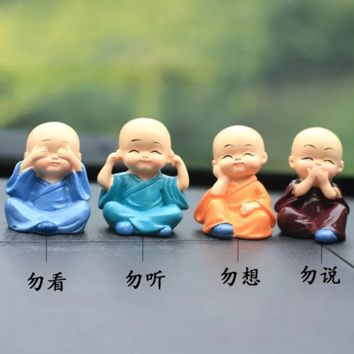 四不小和尚创意树脂摆件客厅书房汽车中控台摆件禅意小沙弥人偶僧