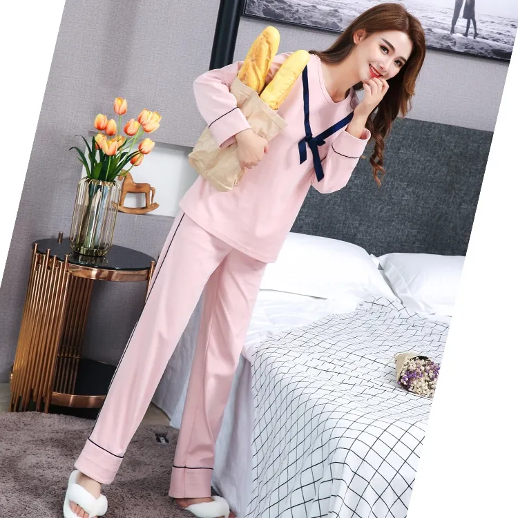春秋季睡衣女长袖纯棉春夏款大码休闲宽松家居服套装可外穿两件套