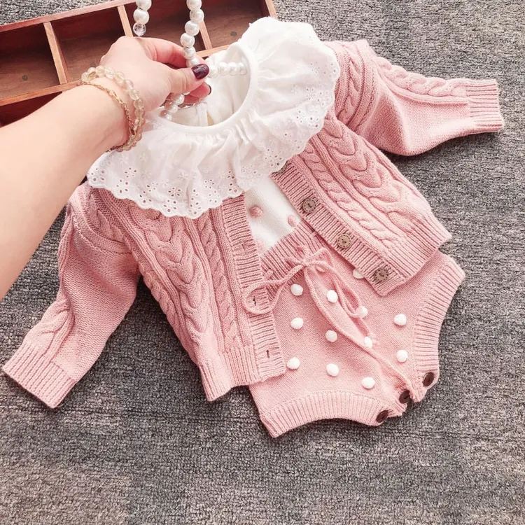 婴儿秋冬针织套装女宝宝公主外出爬服洋气哈衣韩版女童毛衣秋季