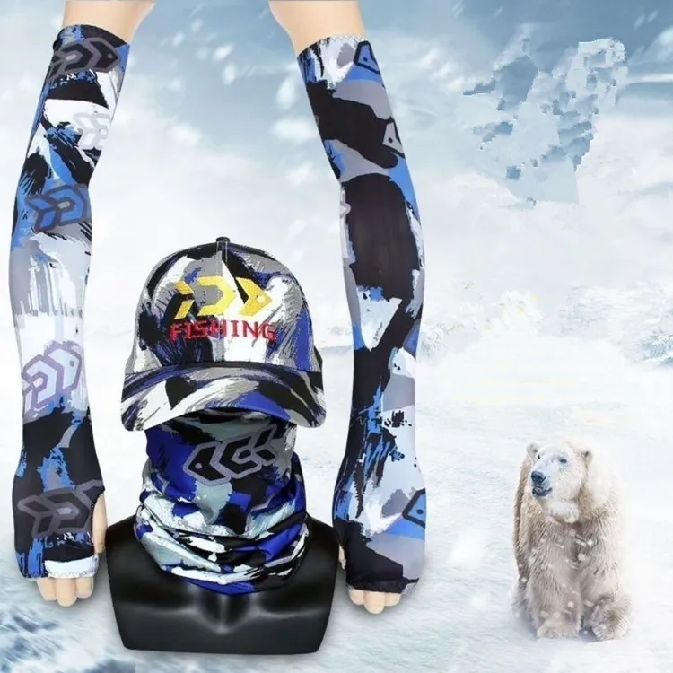 防嗮三件套透气面巾钓鱼帽户外臂袖面巾速干夏季遮阳垂钓骑行迷彩