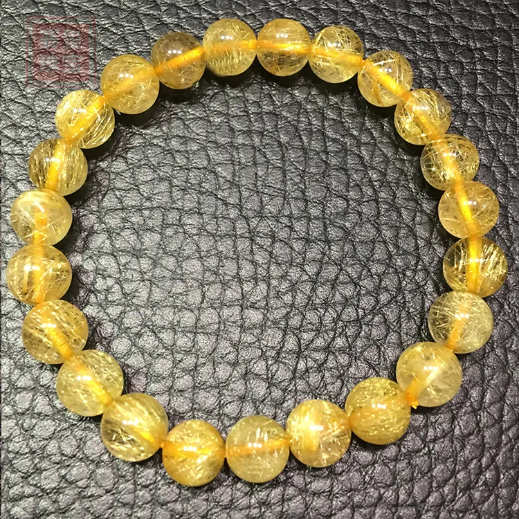 赛玺珠宝天然金发晶女单圈发晶手链水晶男手串礼物情侣金发晶手串