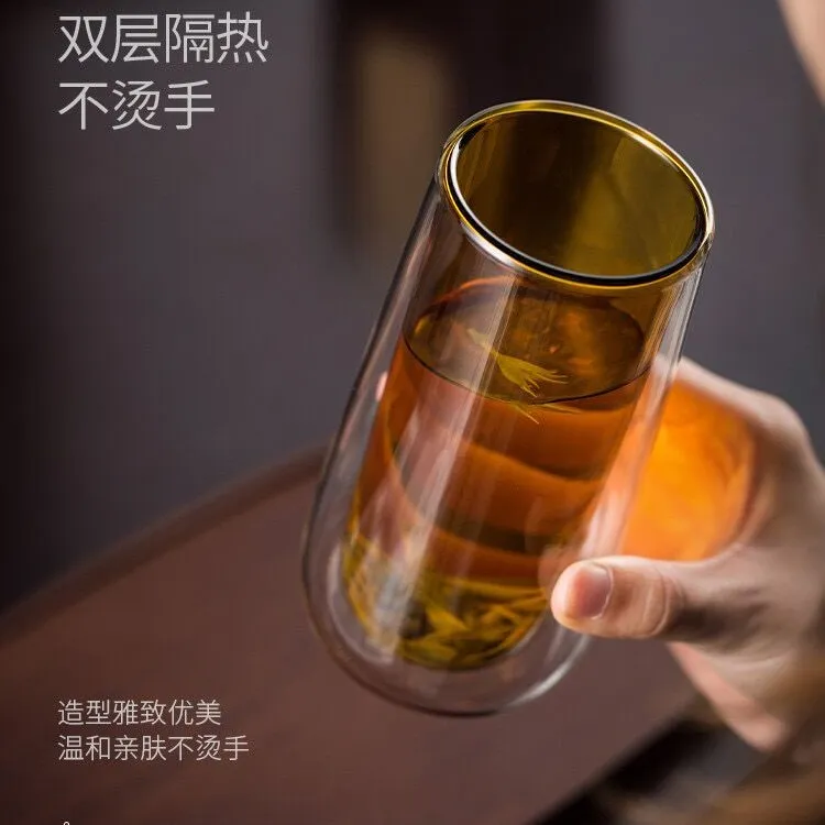 皖禾 双层隔热绿茶杯耐热玻璃不怕炸裂防烫家用高档茶水杯个性