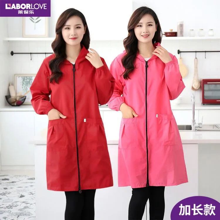 工作服上班可外穿洋气防水罩衣成人女款长袖干活穿的防油围裙厨房